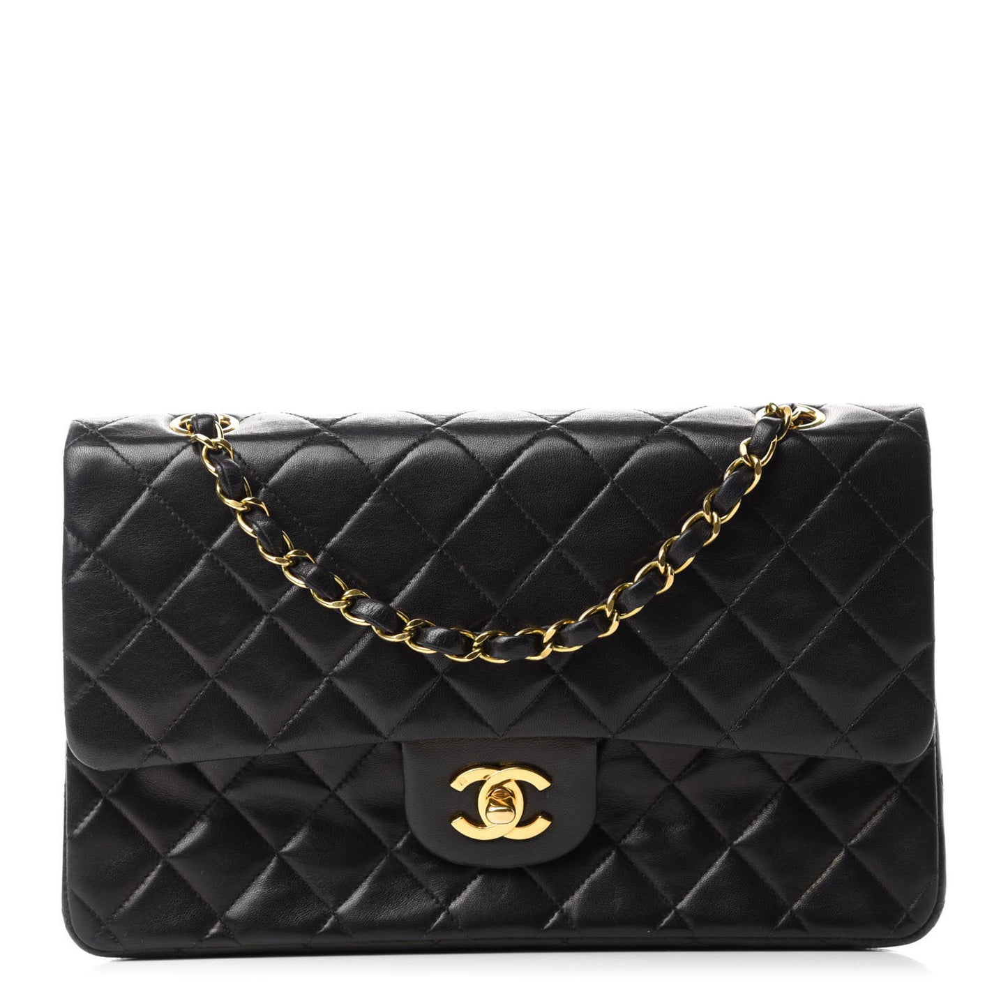 Lambskin Quilted Medium Double Flap Black