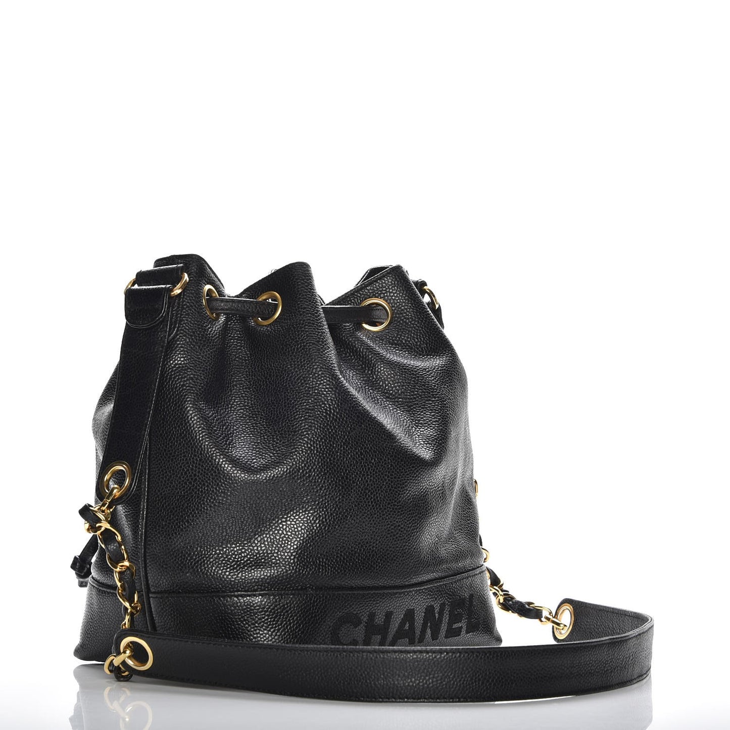 Caviar CC Drawstring Shoulder Bag Black