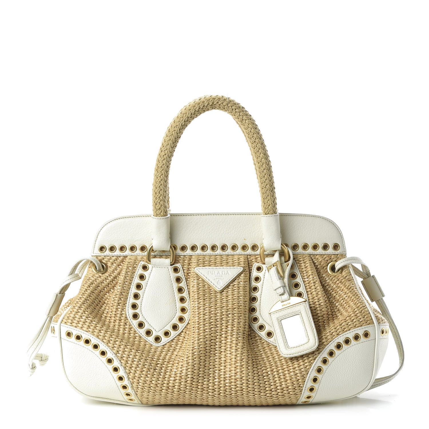 Prada Paglia Vitello Daino Frame Satchel Naturale White 1 of 13