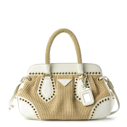 Prada Paglia Vitello Daino Frame Satchel Naturale White 1 of 13