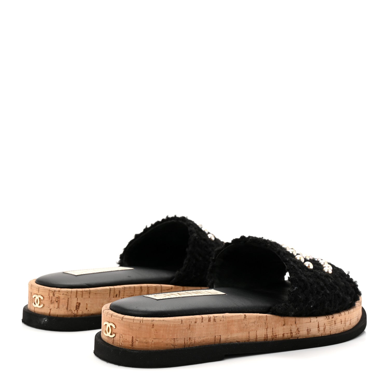 Chanel Fabric Pearl Cork CC Slip On Sandals 40 Black 38 Black 4 of 10