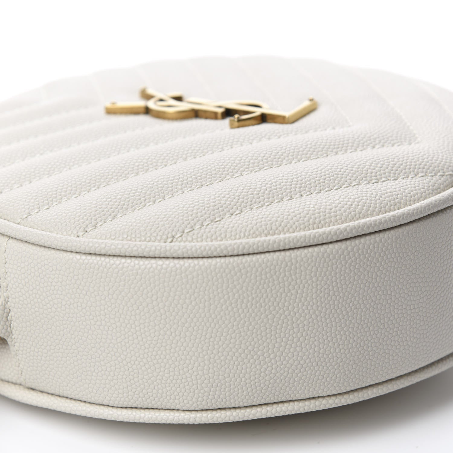 Saint Laurent Grain De Poudre Matelasse Chevron Quilted Round Vinyle Camera Bag White 6 of 10