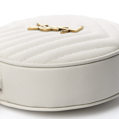 Saint Laurent Grain De Poudre Matelasse Chevron Quilted Round Vinyle Camera Bag White 6 of 10