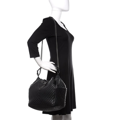 Chanel Deerskin Chevron Large CC Chain Bucket Drawstring Bag Black 2 of 11