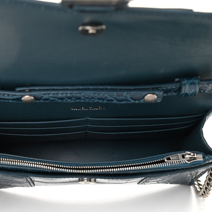 Balenciaga Shiny Calfskin Crocodile Embossed Hourglass Chain Bag Dark Petrol Blue 5 of 9