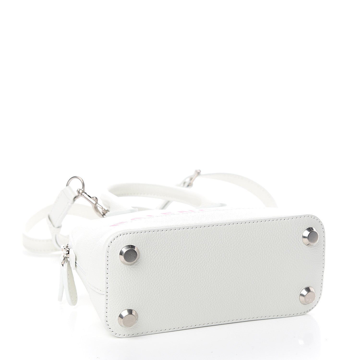 Balenciaga Grained Calfskin Logo XXS Ville Top Handle Bag White Fluo Pink 3 of 8