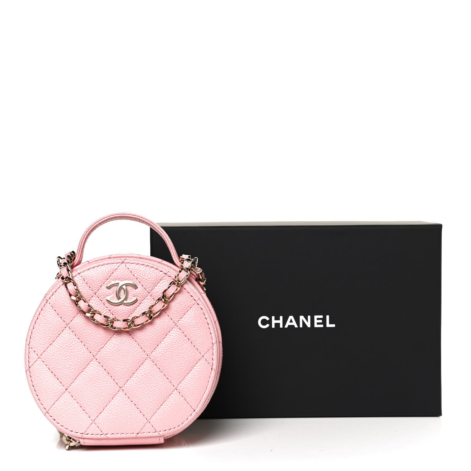 Chanel Caviar Quilted Round Handle With Care Vanity With Chain Pink 12 of 12