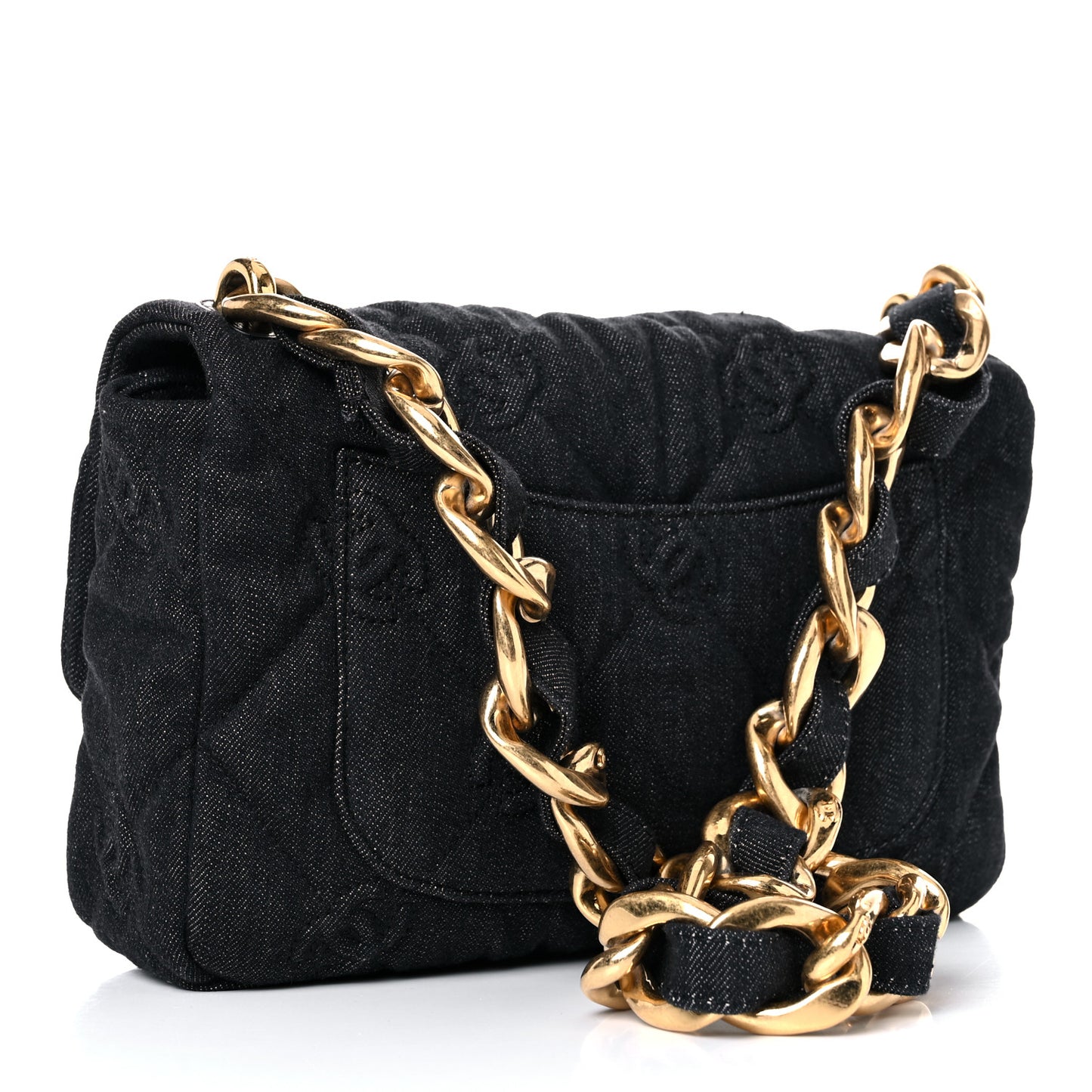 Denim Quilted Medium Funky Town Flap Black