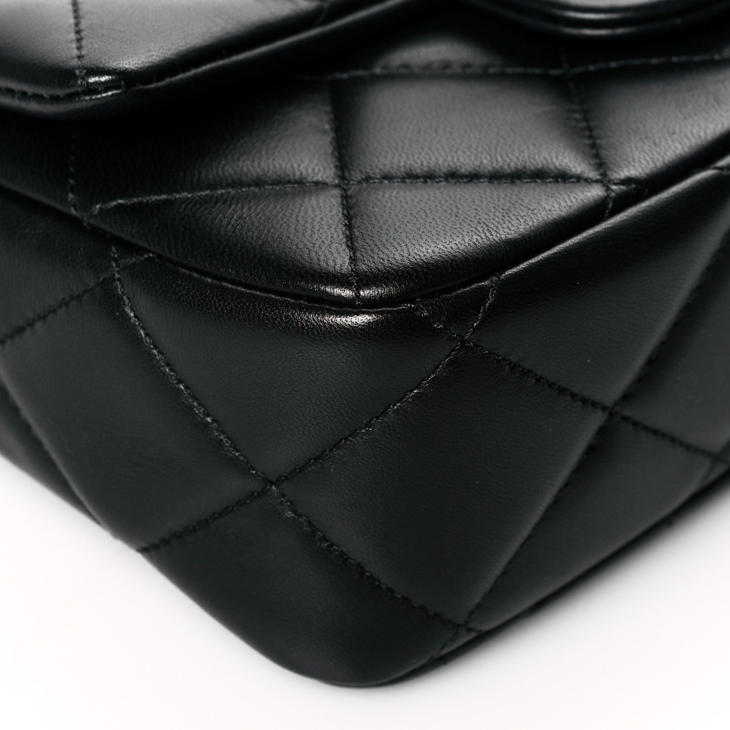 Calfskin Quilted Mini Square Pearls Chain Flap Black