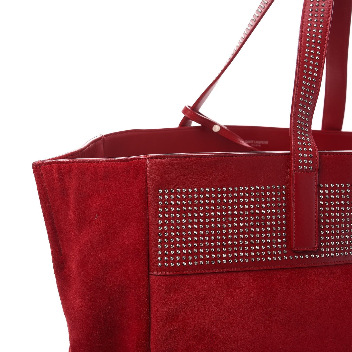 Calfskin Suede Stud Reversible Shopper Tote Red