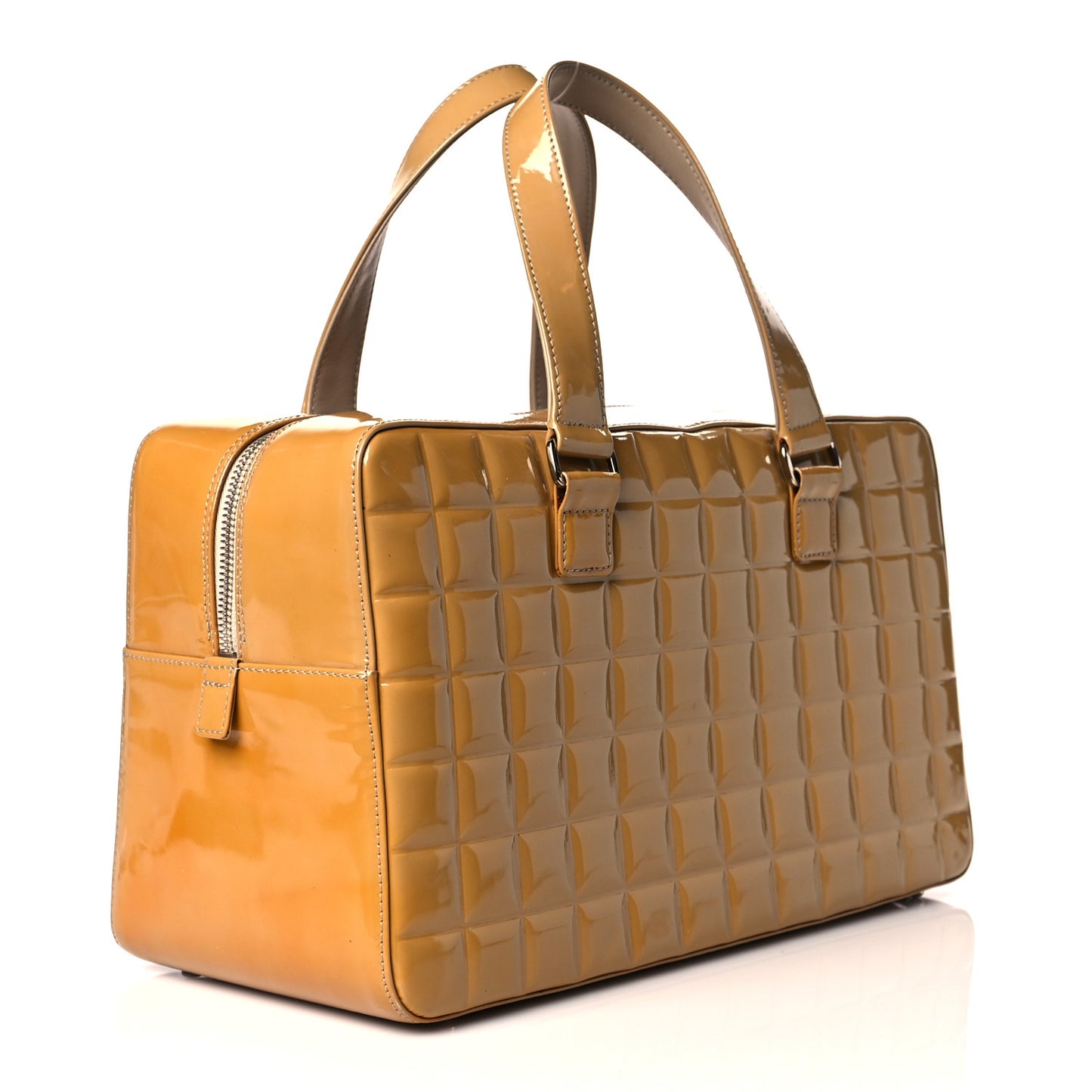 Patent Quilted Chocolate Bar Bowler Beige