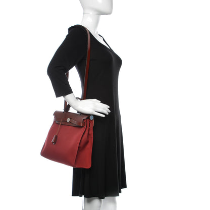 Hermes Vache Hunter Toile Herbag Zip 31 PM Rouge Grenat Rouge H 2 of 12