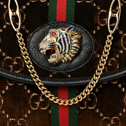 Gucci Velvet GG Monogram Web Small Rajah Slim Flap Shoulder Bag Brown Black 9 of 11