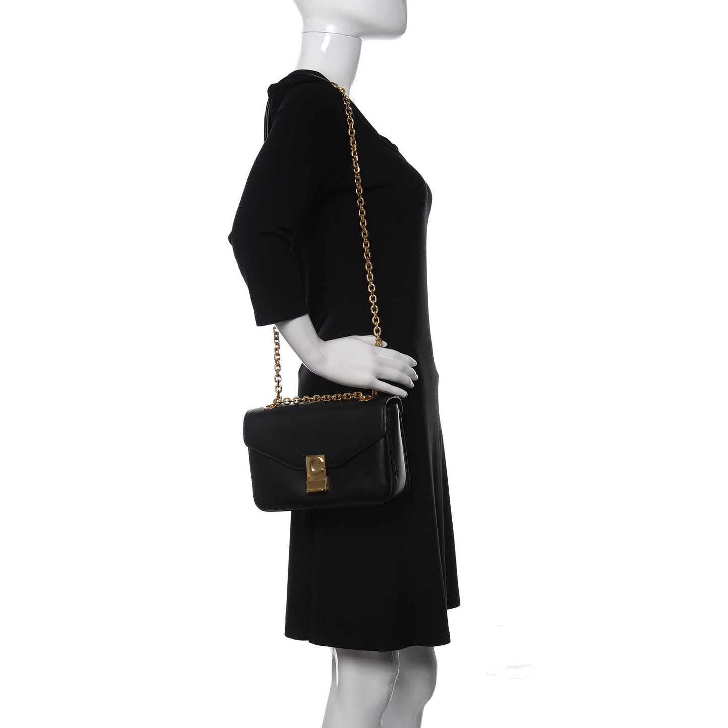 Shiny Calfskin Medium C Bag Black