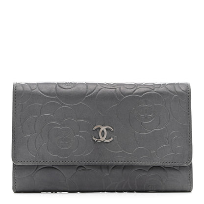 Chanel Lambskin Camellia Embossed Medium Wallet Grey 1 of 11