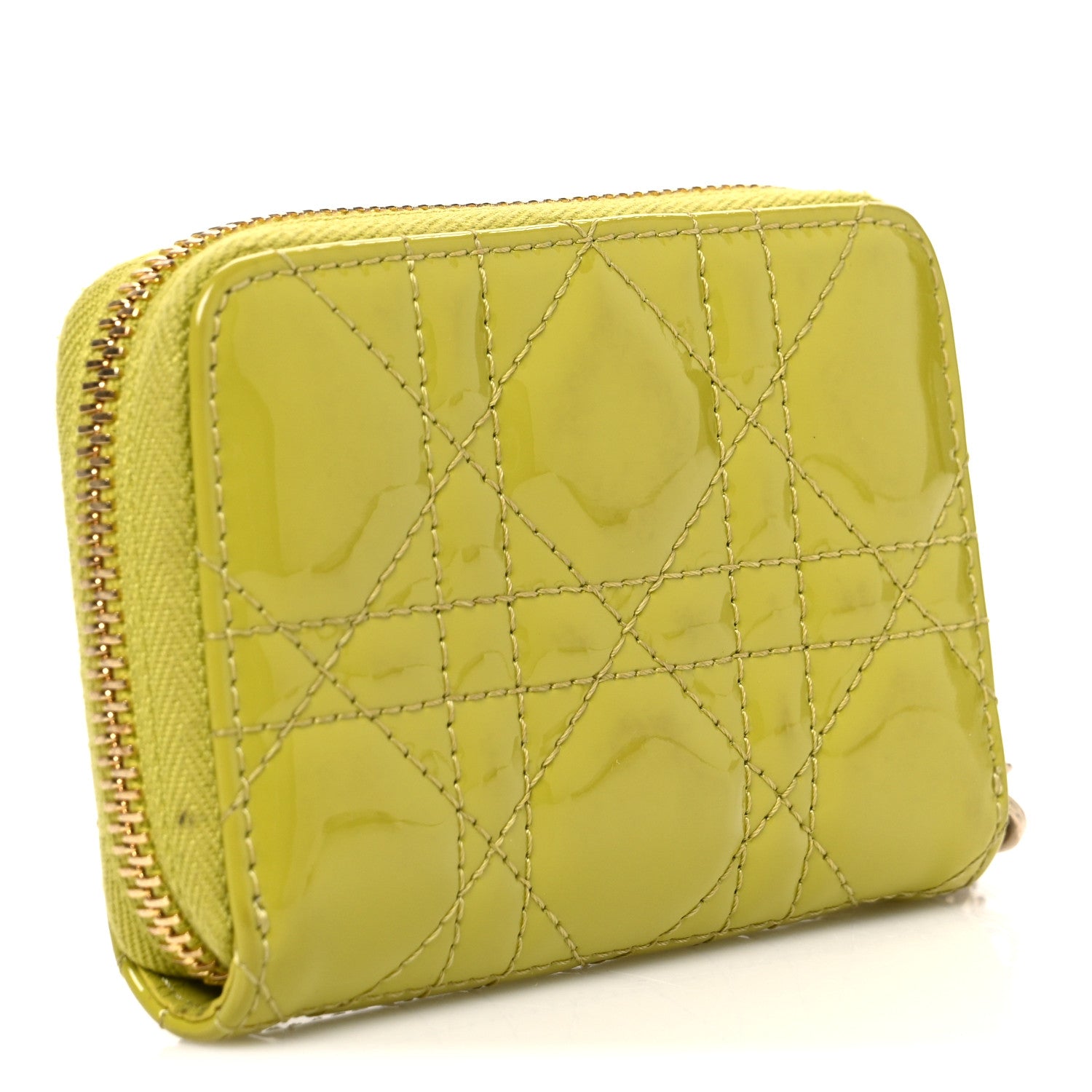 Christian Dior Patent Cannage Small Lady Dior Voyageur Coin Purse Lime 3 of 7