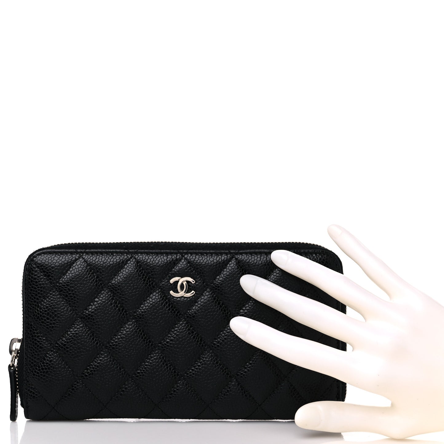 Caviar Quilted Large Gusset Zip Around Wallet Black