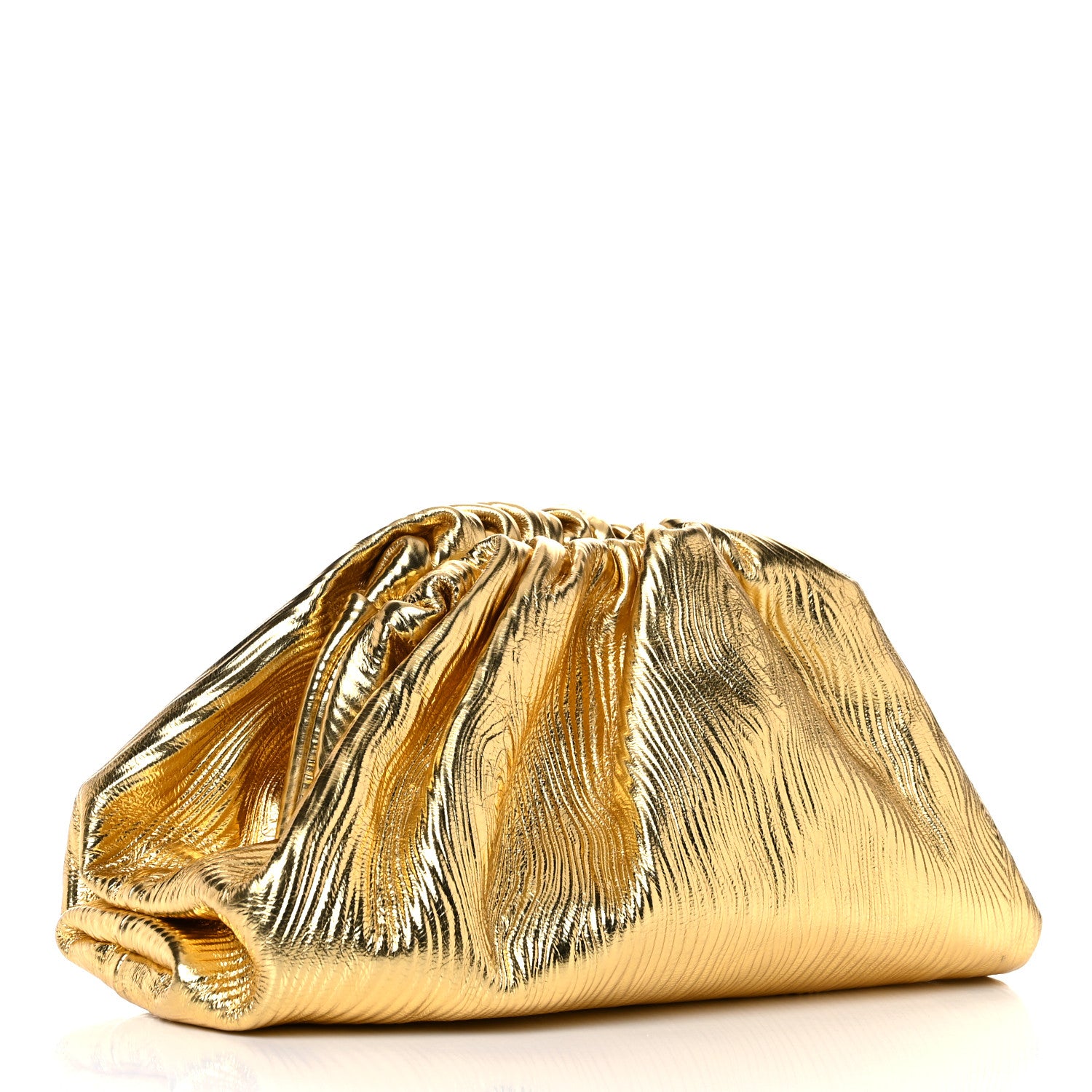 Bottega Veneta Metallic Bark Calfskin Embossed The Pouch Oversized Clutch Oro 3 of 12