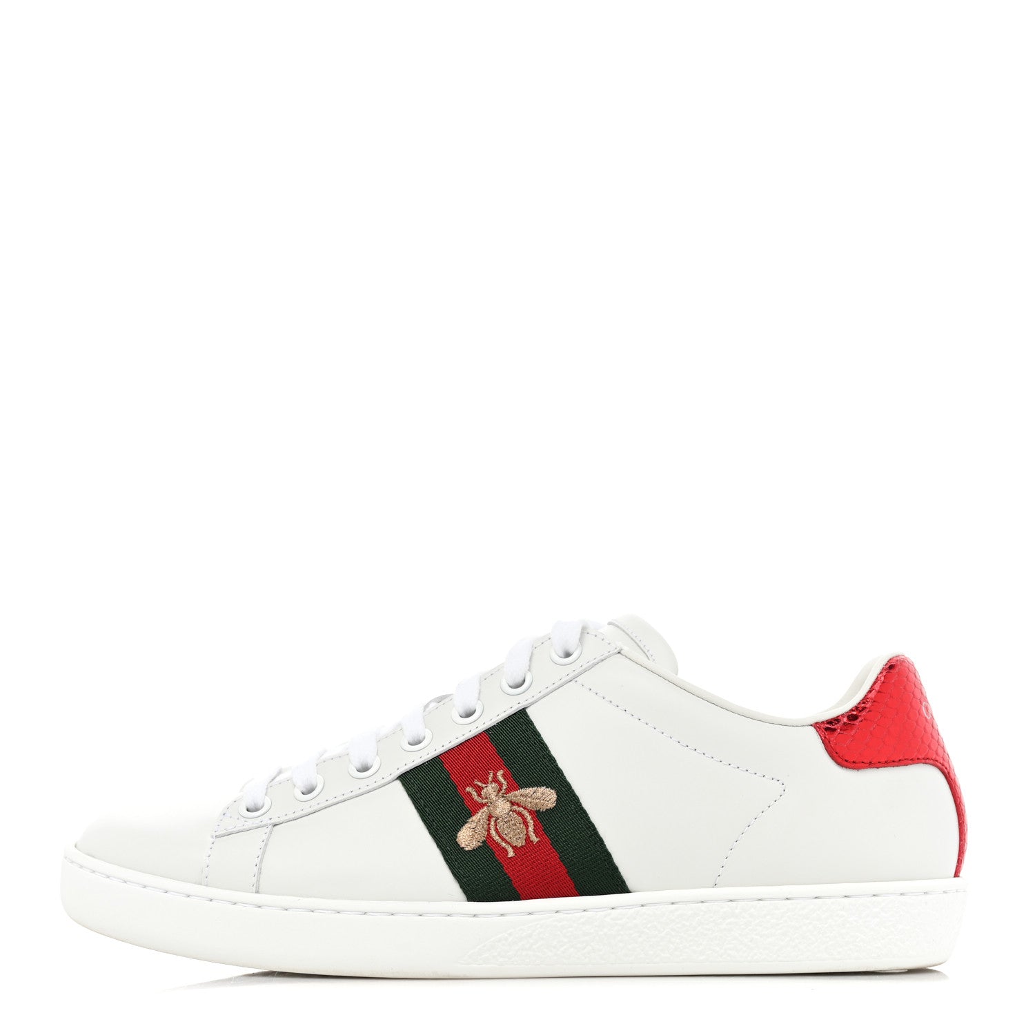 Gucci Calfskin Ayers Bee Embroidered Womens Ace Sneakers 37 White Green 1 of 10