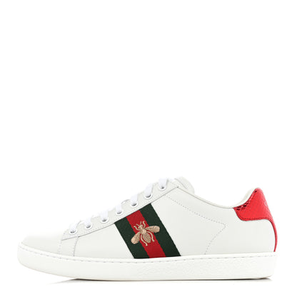 Gucci Calfskin Ayers Bee Embroidered Womens Ace Sneakers 37 White Green 1 of 10