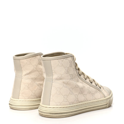 Gucci Washed Cotton GG Monogram Calfskin Womens High Top Sneakers 37 White Mystic White Great White 4 of 7