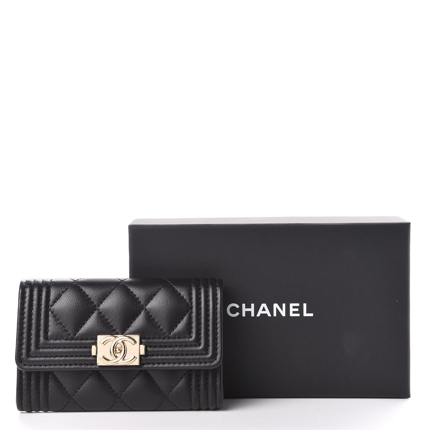 Lambskin Quilted Boy Card Holder Wallet Black