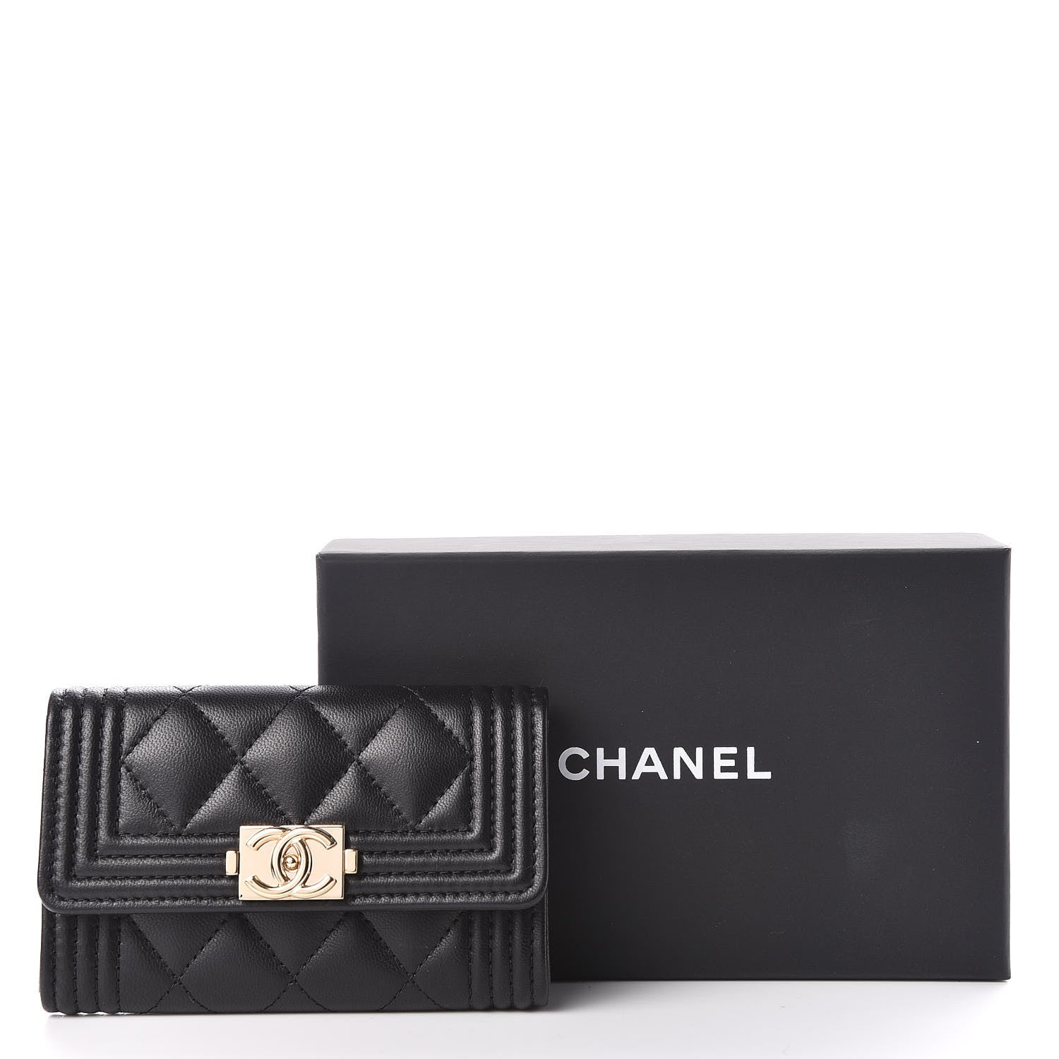 Chanel Lambskin Quilted Boy Card Holder Wallet Black 11 of 11