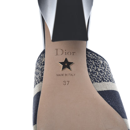 Christian Dior Cotton Embroidered D-Way Heeled Slide Sandal 37 Deep Blue 7 of 9
