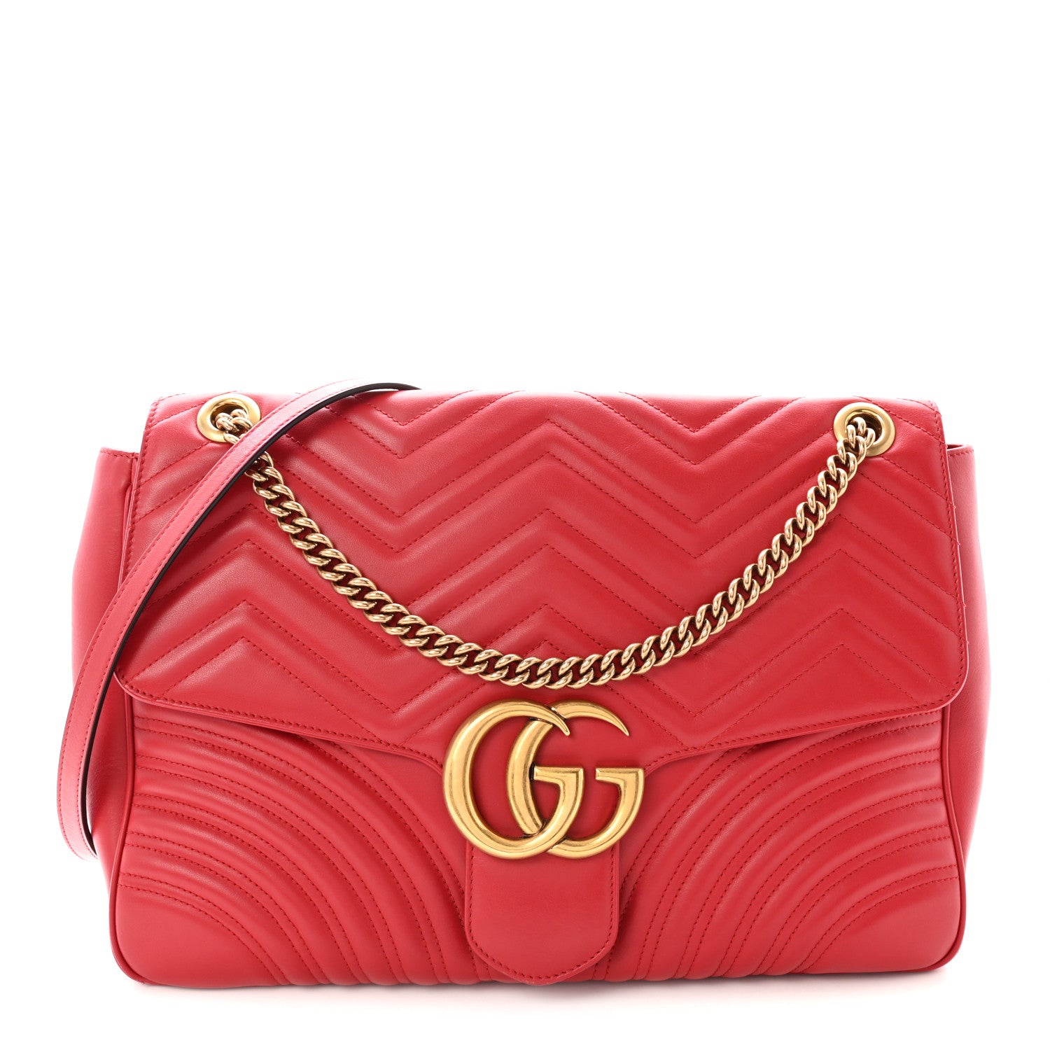 Gucci Calfskin Matelasse Large GG Marmont Shoulder Bag Hibiscus Red 1 of 10