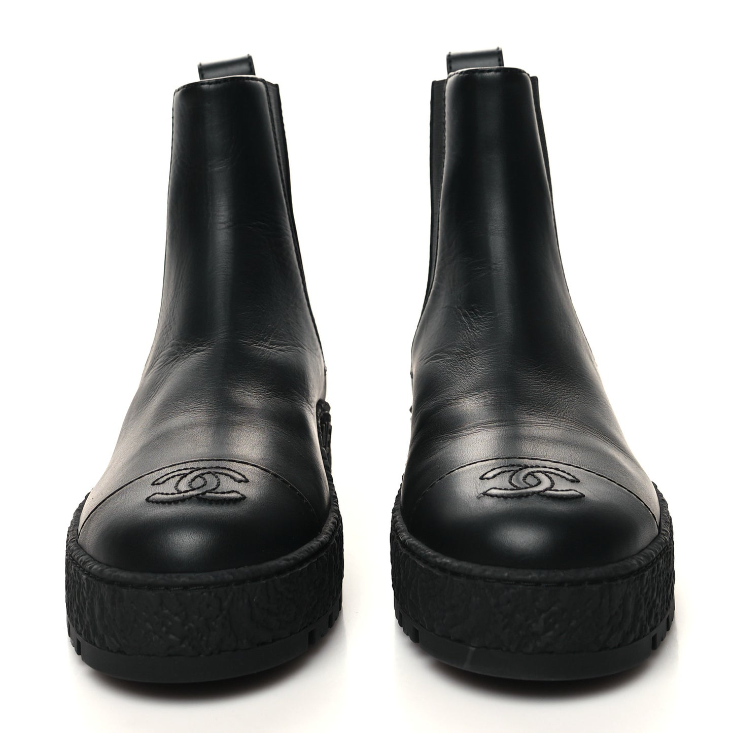 Calfskin Cap Toe CC Ankle Boots 37.5 Black