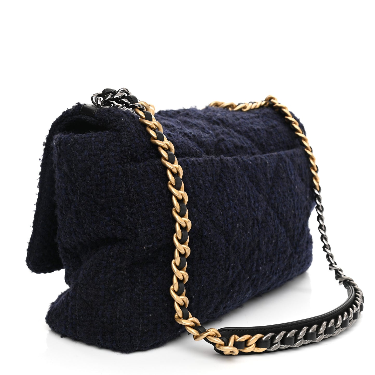 Tweed Quilted Maxi Chanel 19 Flap Navy