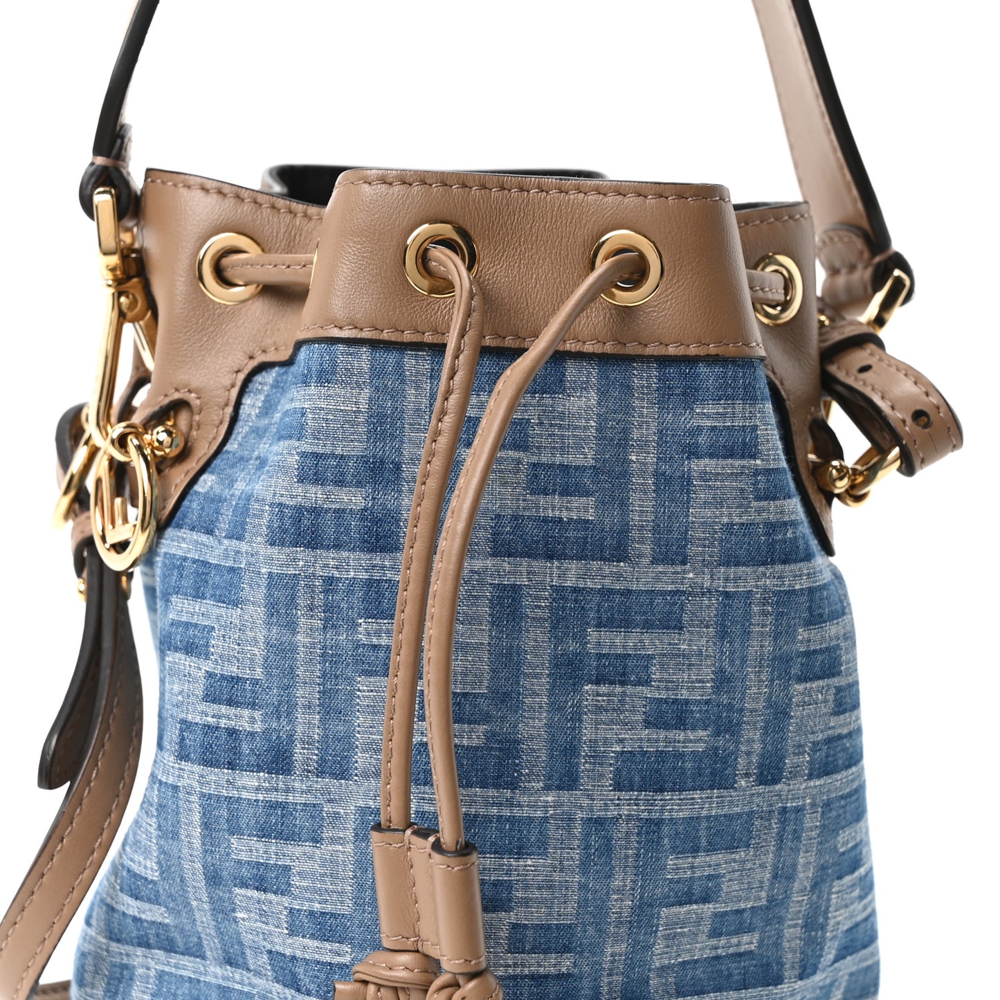 Denim Vitello King F is Fendi FF Embroidered Mini Mon Tresor Bucket Bag Denim Sand