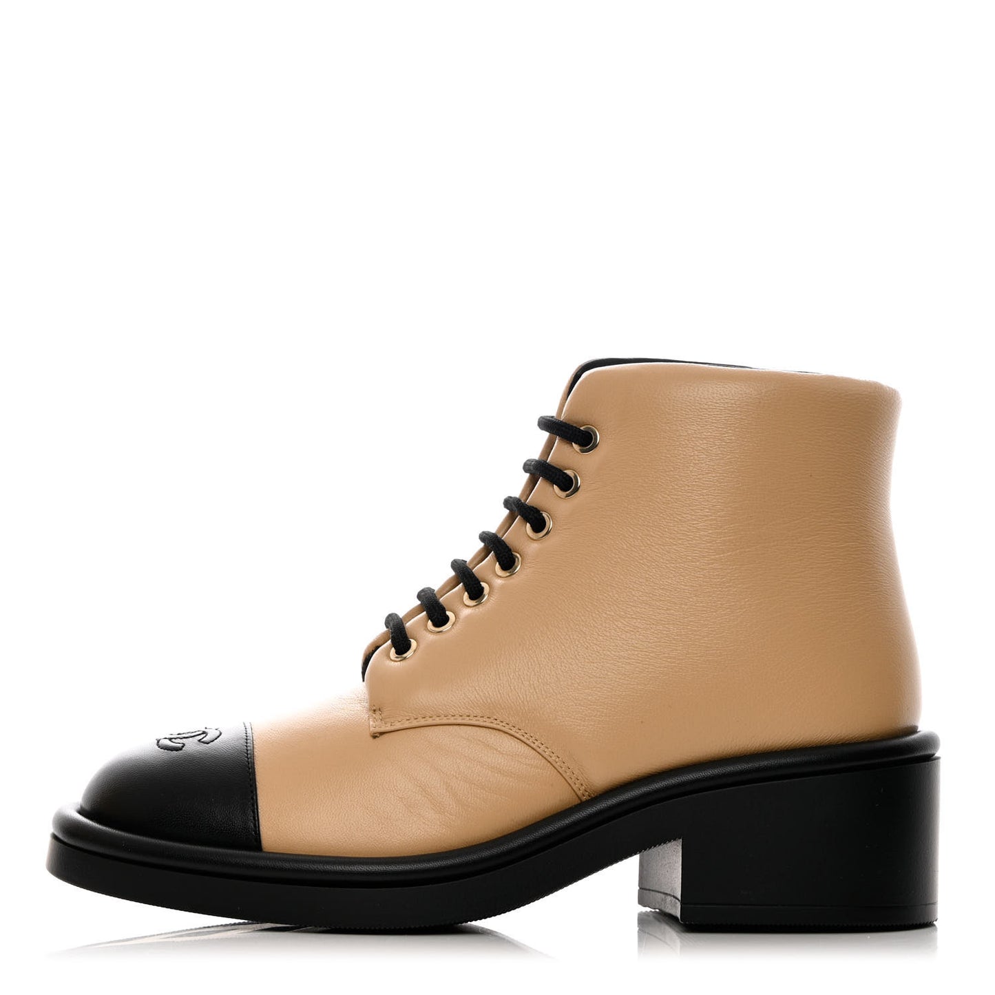 Lambskin Lace Up Combat Boots 38 Beige Black