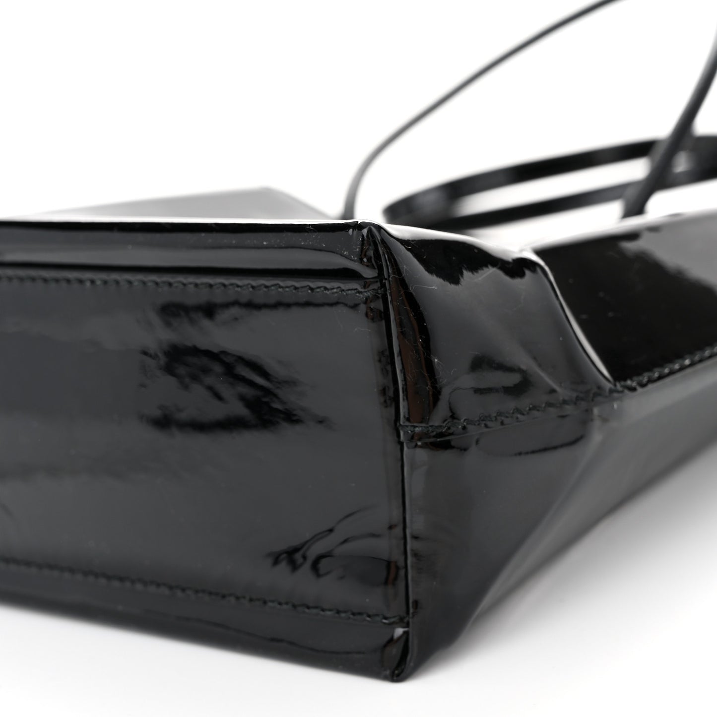 Patent Calfskin Logo Shopping Tote XXS Black