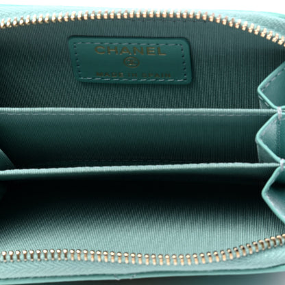 Chanel Lambskin Quilted Chanel 19 Zip Around Coin Purse Wallet Light Green 3 of 4