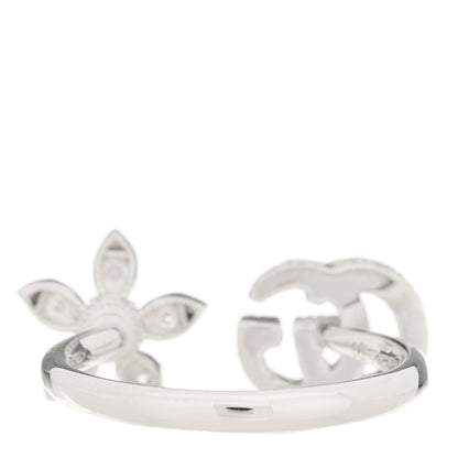 Gucci 18K White Gold Diamond Flora GG Open Ring 55 7.25 3 of 5