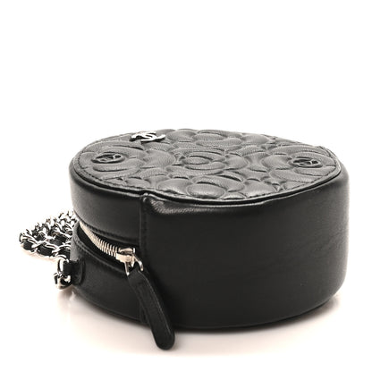 Chanel Goatskin Camellia Quilted Round Clutch With Chain Black 4 of 10