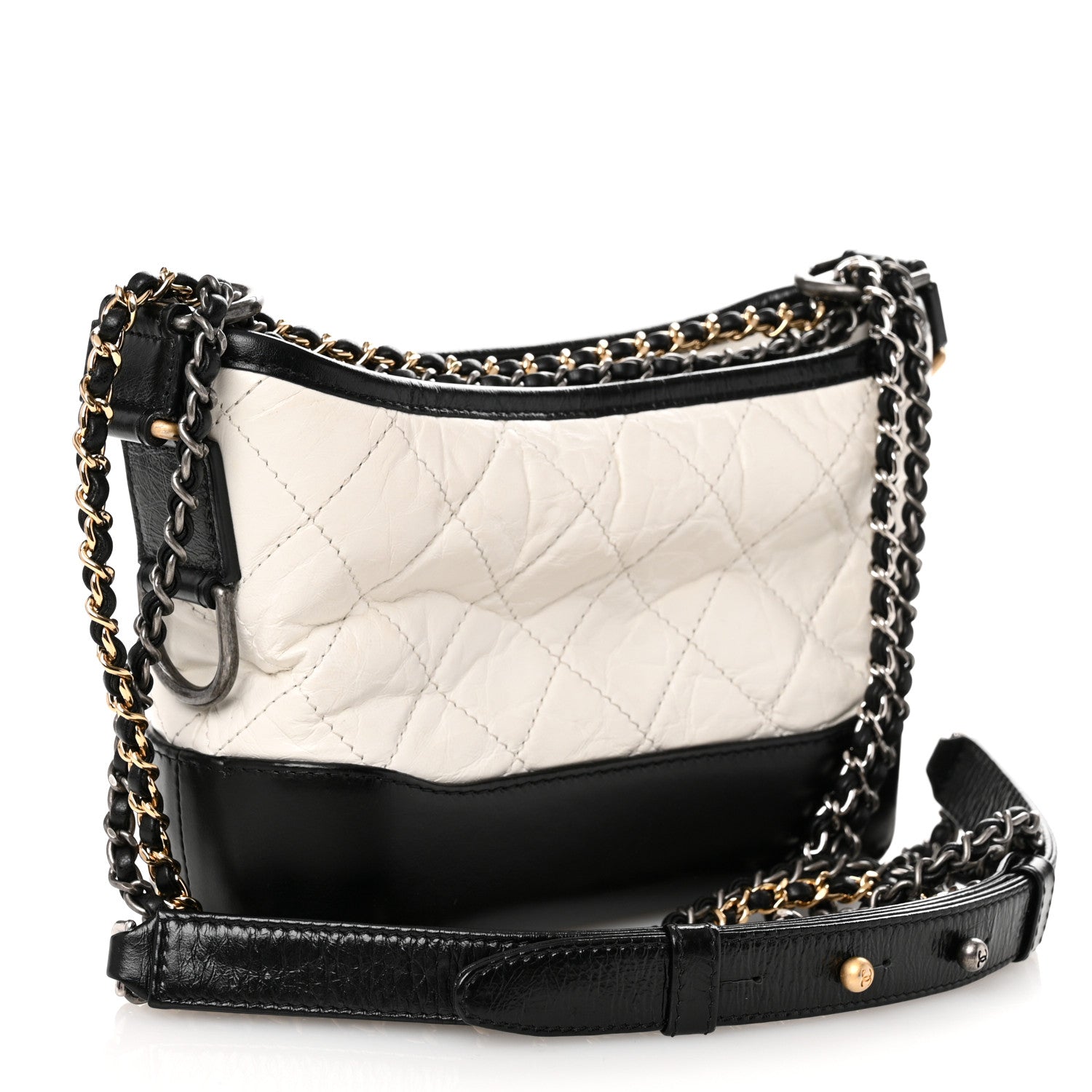 Chanel Aged Calfskin Quilted Small Gabrielle Hobo Black White 3 of 10