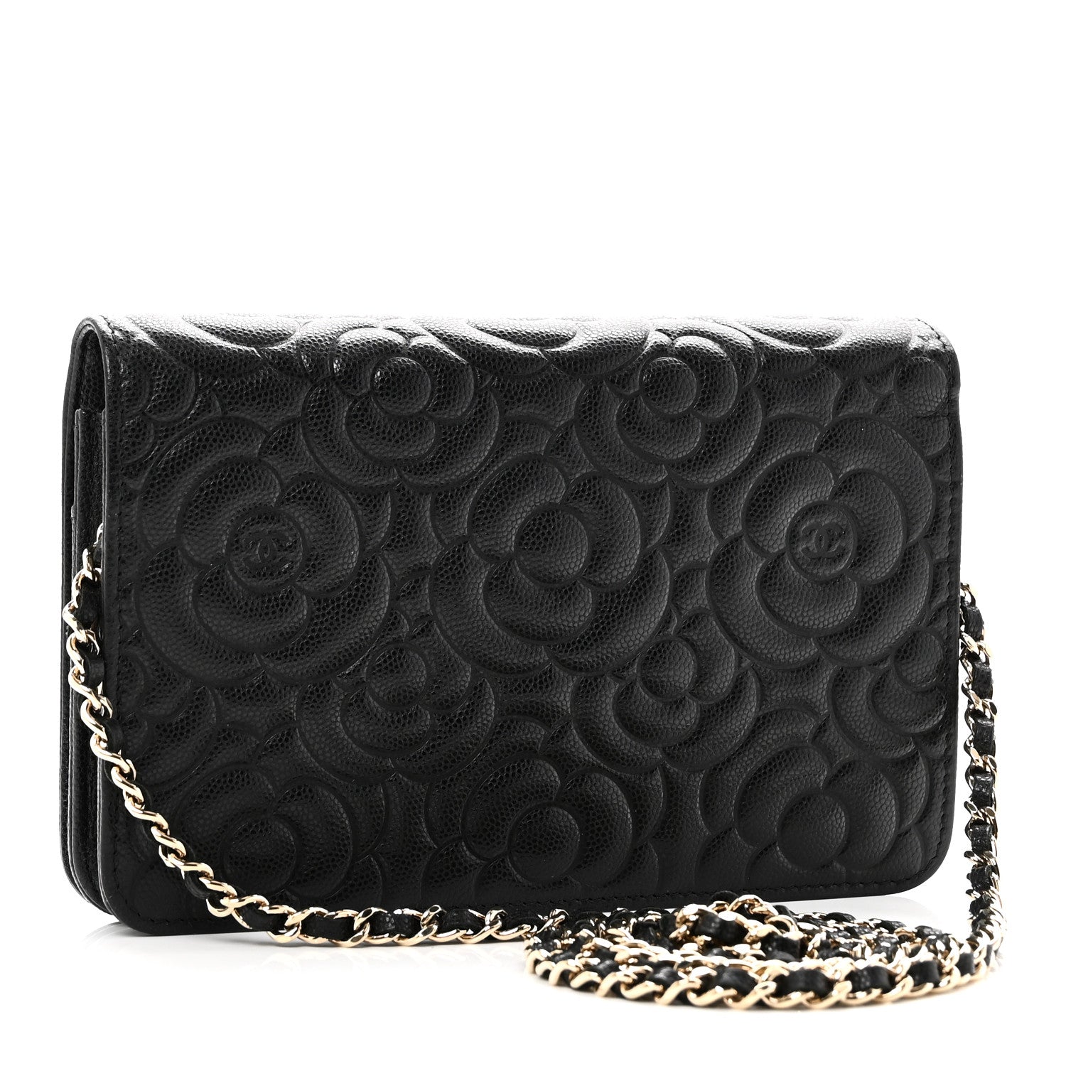 Chanel Caviar Camellia Embossed Wallet On Chain WOC Black 2 of 11