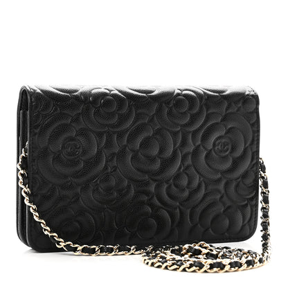 Chanel Caviar Camellia Embossed Wallet On Chain WOC Black 2 of 11