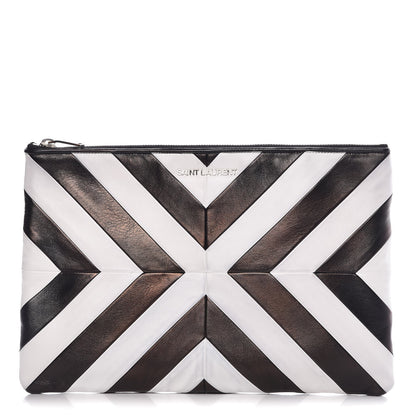 Saint Laurent Nappa Medium Letters Zip Clutch Black White 1 of 8