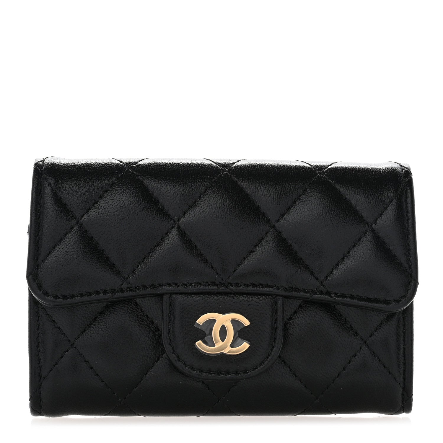 Chanel Lambskin Quilted Flap Card Holder Wallet Black 1 of 9