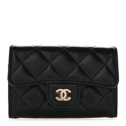 Chanel Lambskin Quilted Flap Card Holder Wallet Black 1 of 9