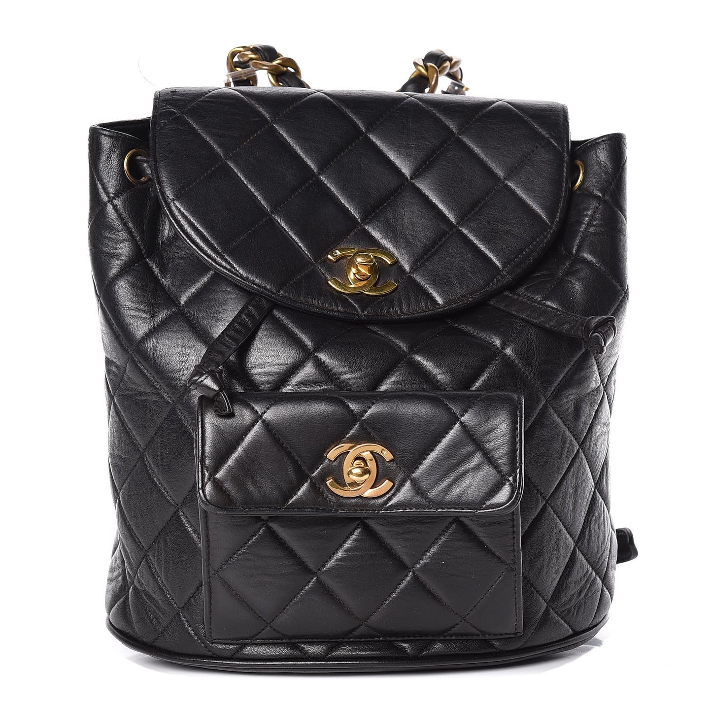 Lambskin Quilted Drawstring Backpack Black