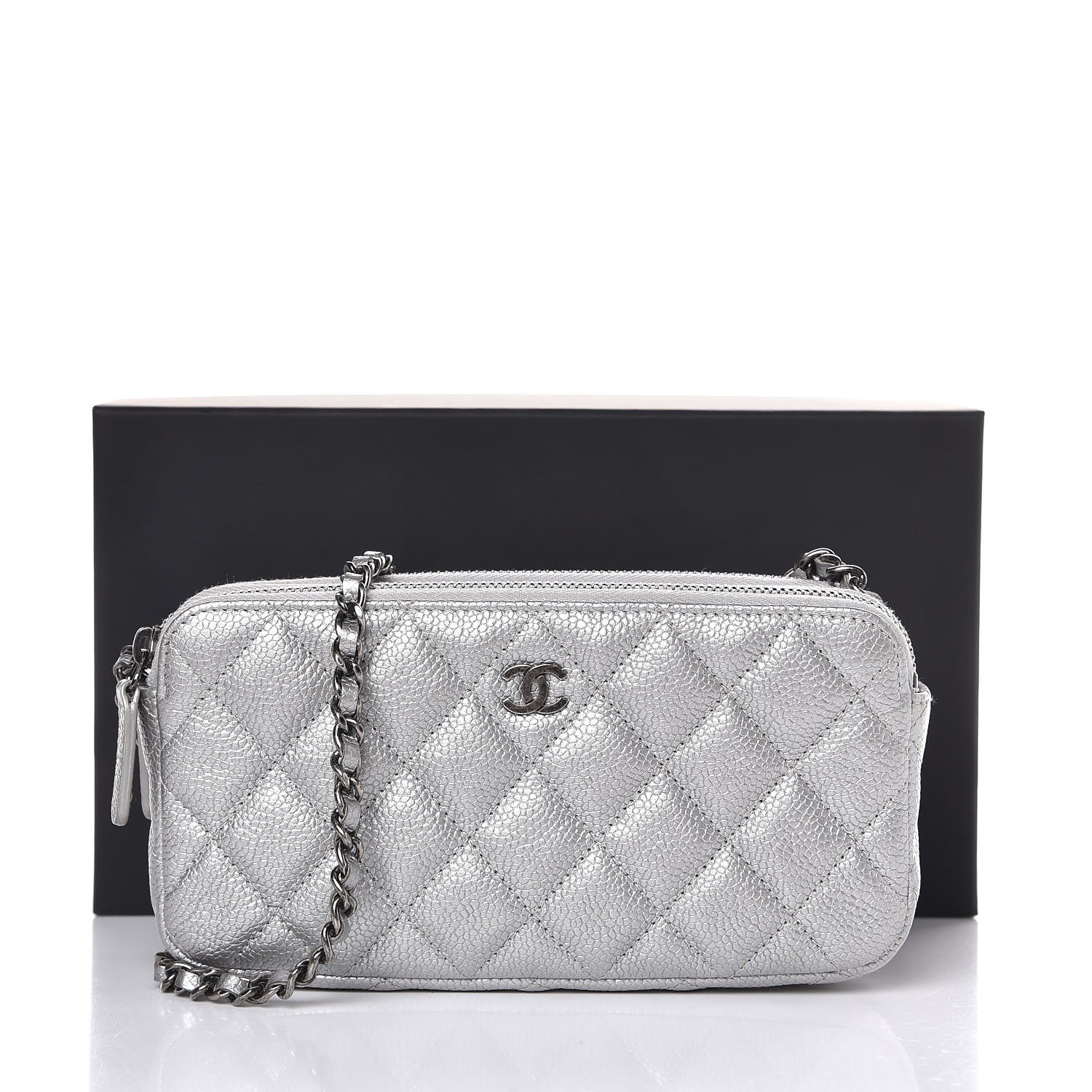 Chanel Metallic Caviar Quilted Small Clutch With Chain Silver 10 of 10