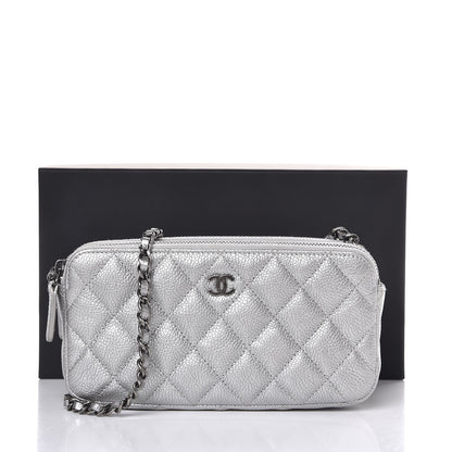 Chanel Metallic Caviar Quilted Small Clutch With Chain Silver 10 of 10