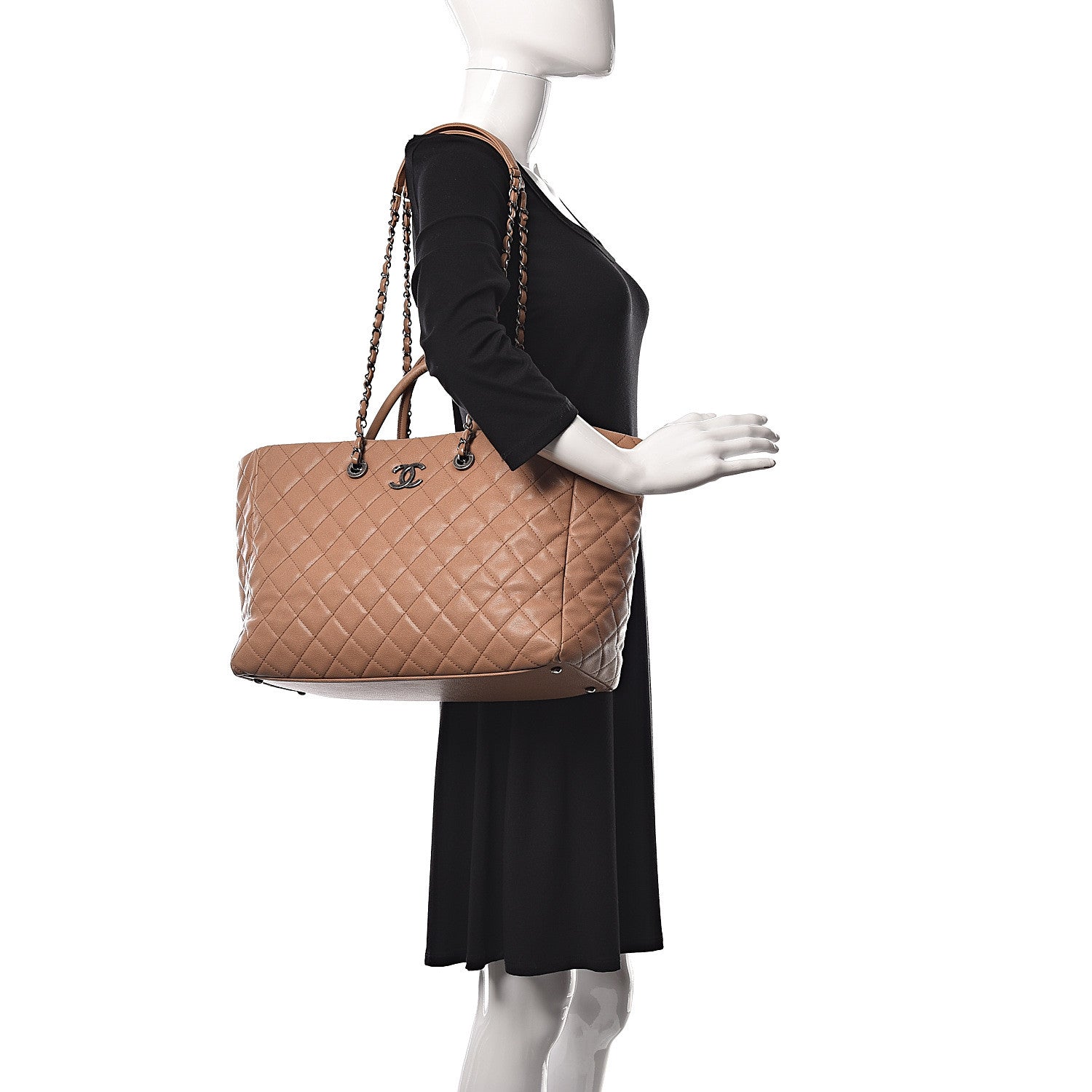 Chanel Caviar Quilted Large Coco Handle Shopping Tote Beige 3 of 13