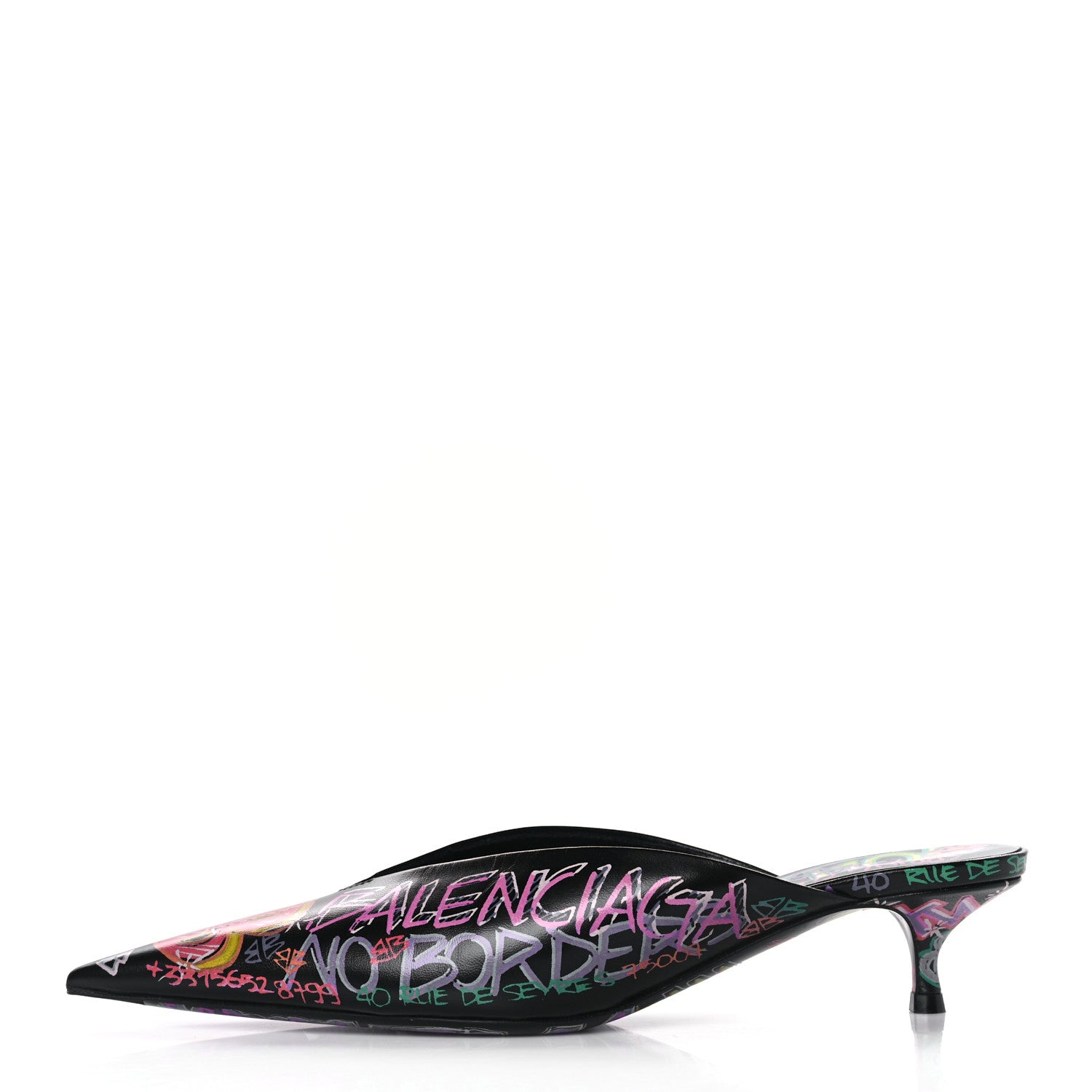 Balenciaga Chevre Classic Graffiti Pointed Toe Knife Mules 37 Black Multicolor 1 of 8
