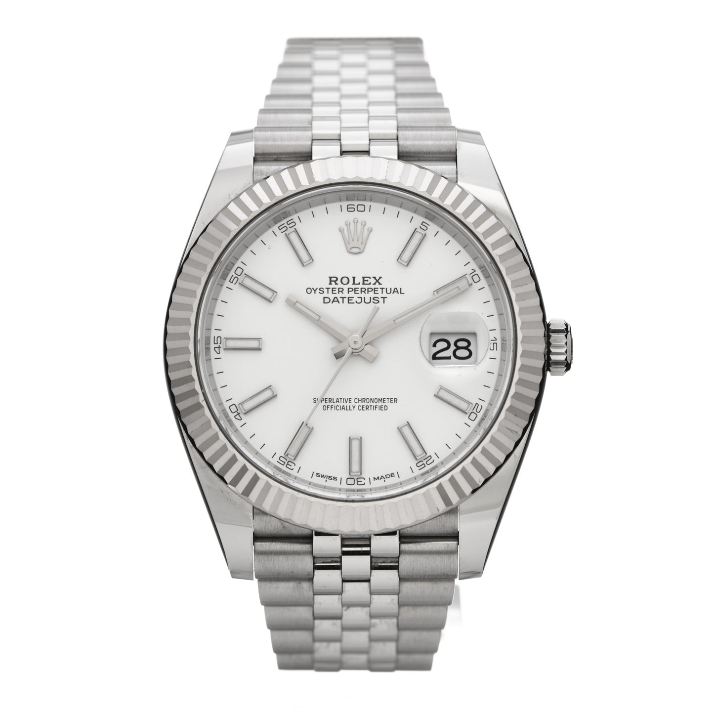 Stainless Steel 18K White Gold 41mm Oyster Perpetual Datejust Watch White 126334