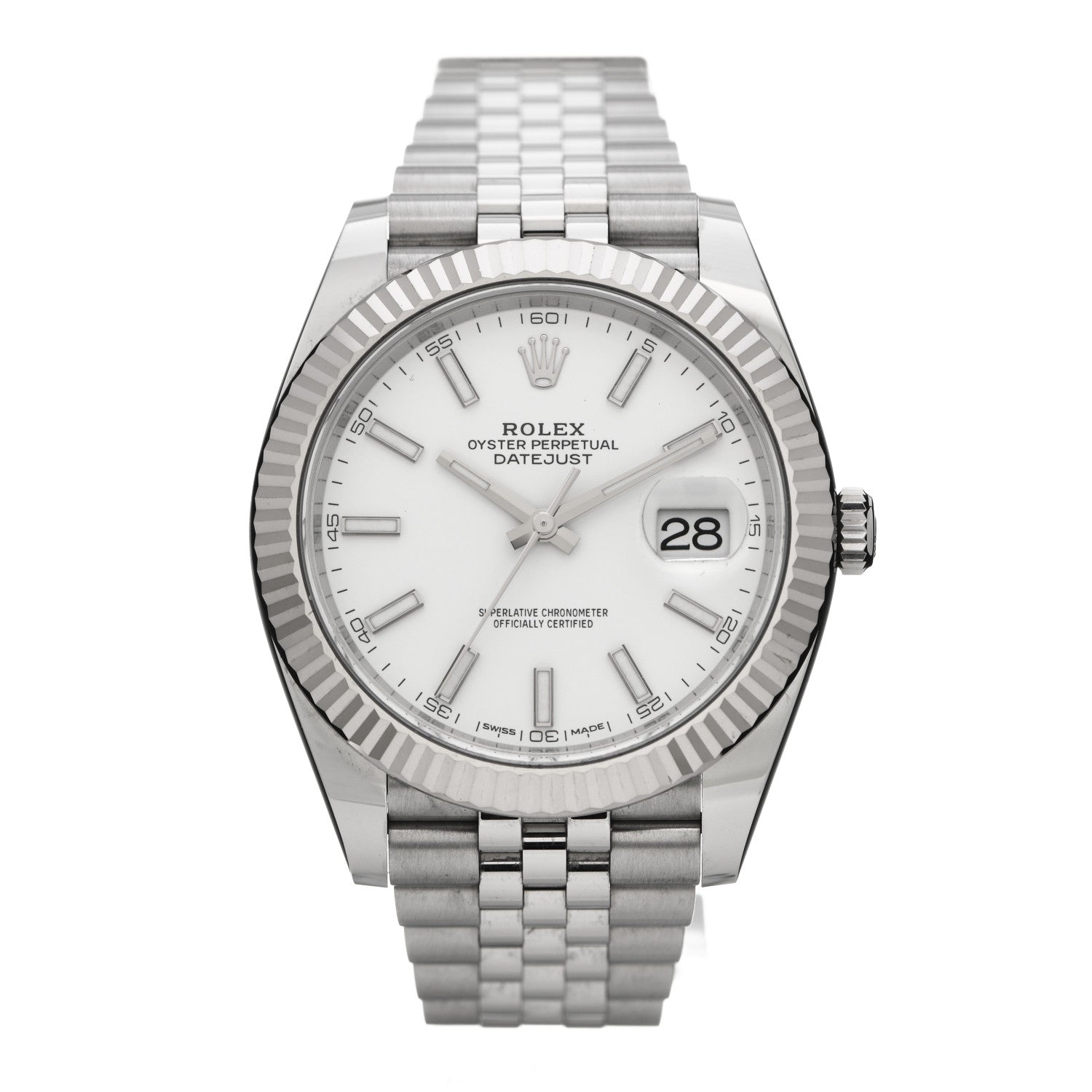 Rolex Stainless Steel 18K White Gold 41mm Oyster Perpetual Datejust Watch White 126334 1 of 6